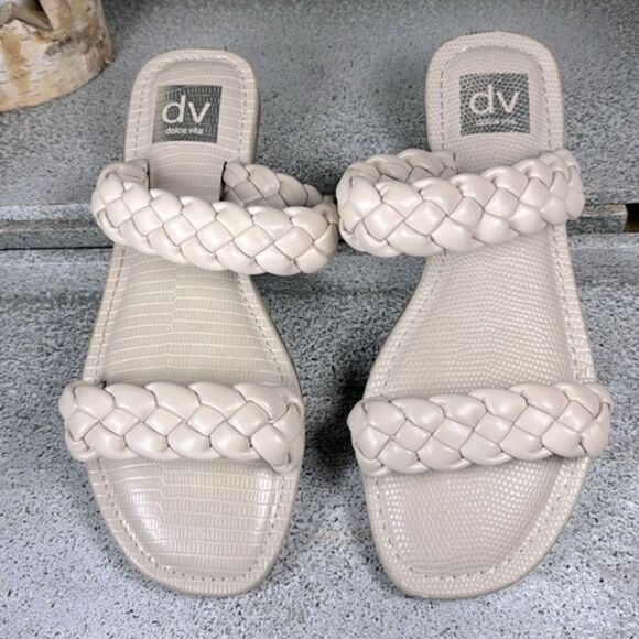 Dolce Vita Ivory Faux Leather Braided Slides Sandals Size 7.5 - Picture 1 of 6